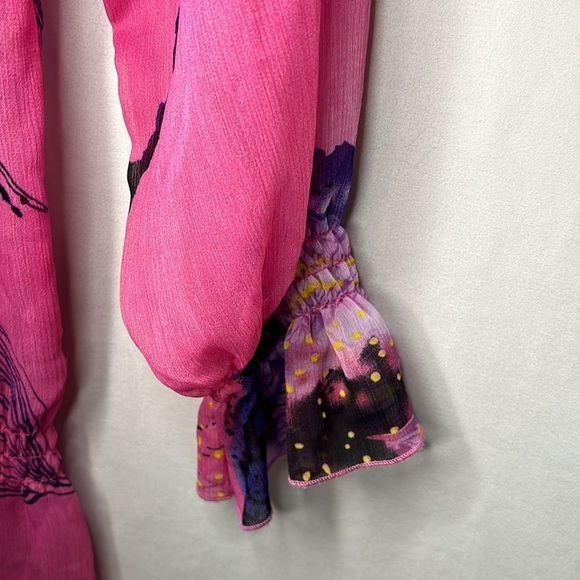 Harlow Zee Boho Beaded Pink Floral Top Blouse Small - Picture 6 of 9